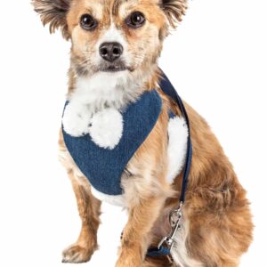 Pet Life Luxe 'Pom Draper' 2-In-1 Mesh Reversed Adjustable Dog Harness-Leash W/ Pom-Pom Bowtie
