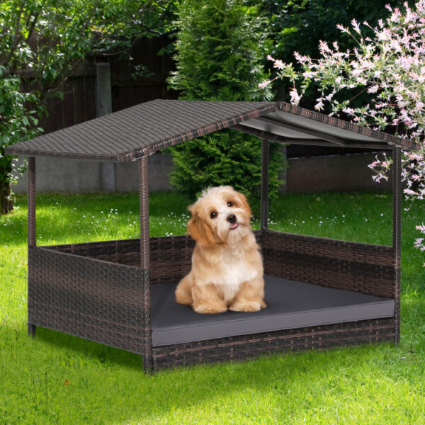 Outdoor Wicker Dog House with Weatherproof Roof - Image 2
