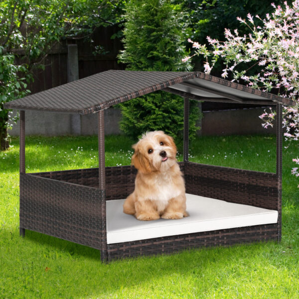 Outdoor Wicker Dog House with Weatherproof Roof - Image 11
