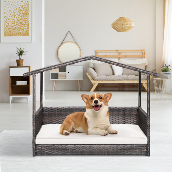 Outdoor Wicker Dog House with Weatherproof Roof - Image 15