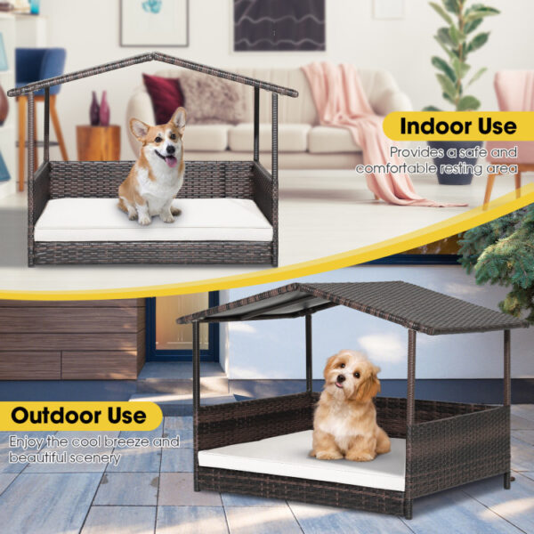 Outdoor Wicker Dog House with Weatherproof Roof - Image 17