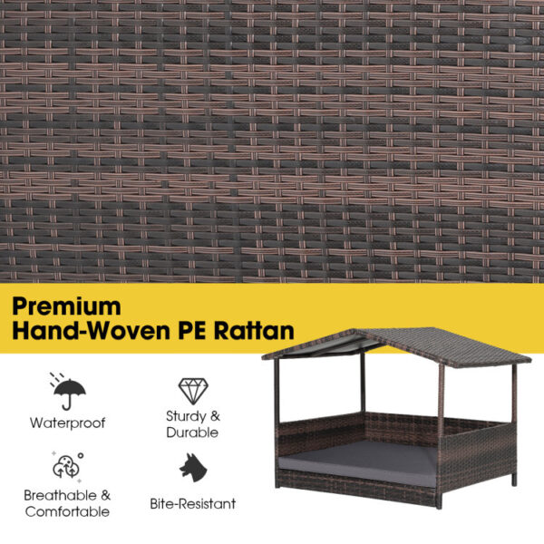 Outdoor Wicker Dog House with Weatherproof Roof - Image 5