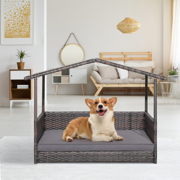 Outdoor Wicker Dog House with Weatherproof Roof - Image 6