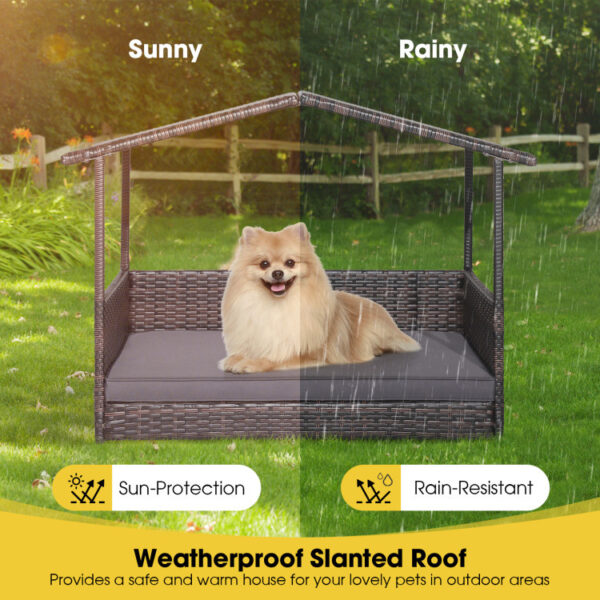 Outdoor Wicker Dog House with Weatherproof Roof - Image 7