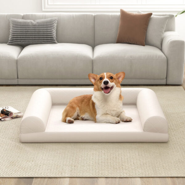 Egg-Foam Dog Crate Bed with 3-Side Bolster and Removable Washable Bed Cover - Image 12