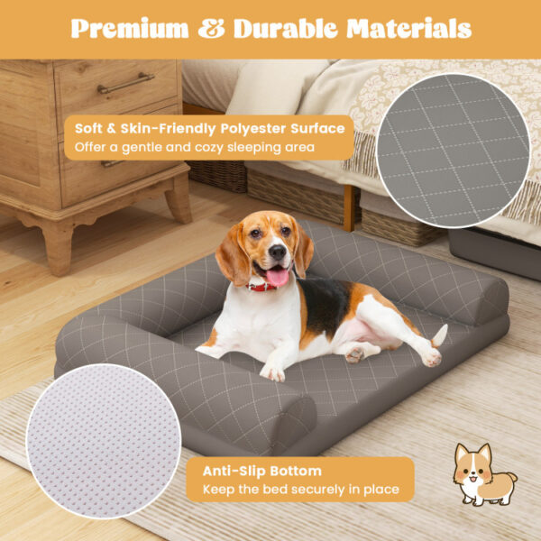 Egg-Foam Dog Crate Bed with 3-Side Bolster and Removable Washable Bed Cover - Image 6