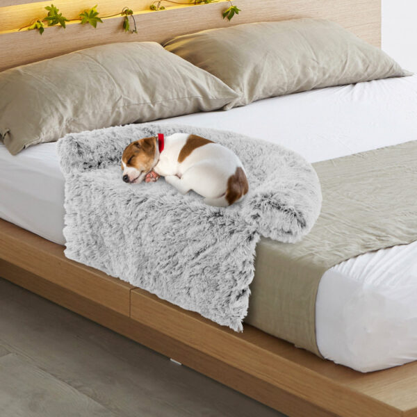Gray Plush Calming Dog Couch Bed with Anti-Slip Bottom - Image 2