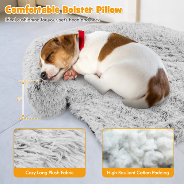 Gray Plush Calming Dog Couch Bed with Anti-Slip Bottom - Image 6