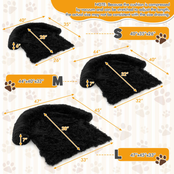 Black Plush Calming Dog Couch Bed with Anti-Slip Bottom - Image 4