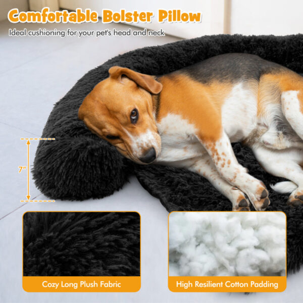 Black Plush Calming Dog Couch Bed with Anti-Slip Bottom - Image 5