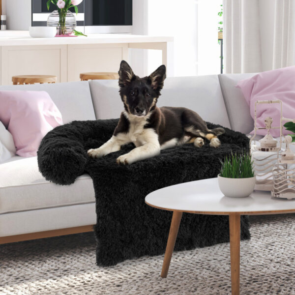 Black Plush Calming Dog Couch Bed with Anti-Slip Bottom - Image 6