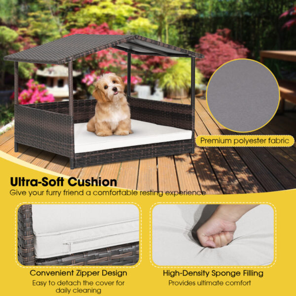 Outdoor Wicker Dog House with Weatherproof Roof - Image 12