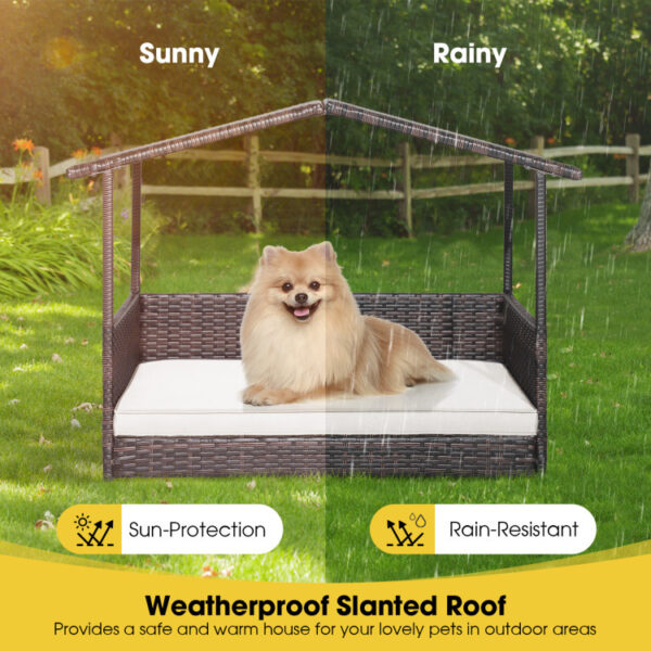 Outdoor Wicker Dog House with Weatherproof Roof - Image 18