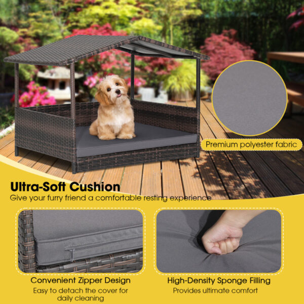Outdoor Wicker Dog House with Weatherproof Roof - Image 3