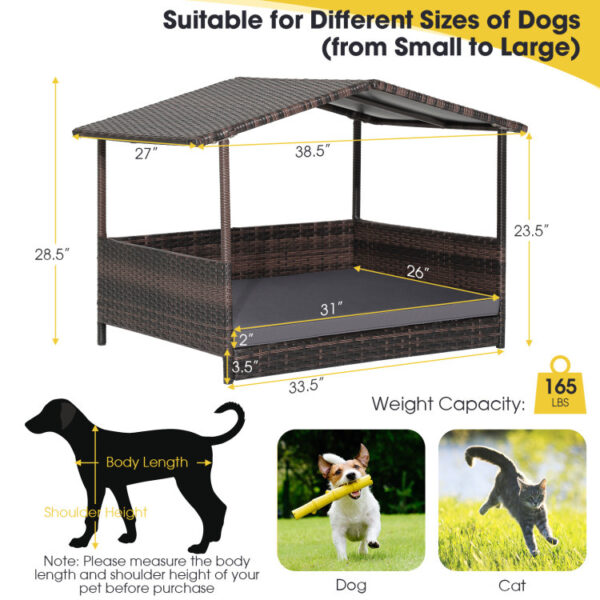 Outdoor Wicker Dog House with Weatherproof Roof - Image 4