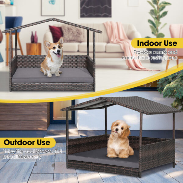 Outdoor Wicker Dog House with Weatherproof Roof - Image 8
