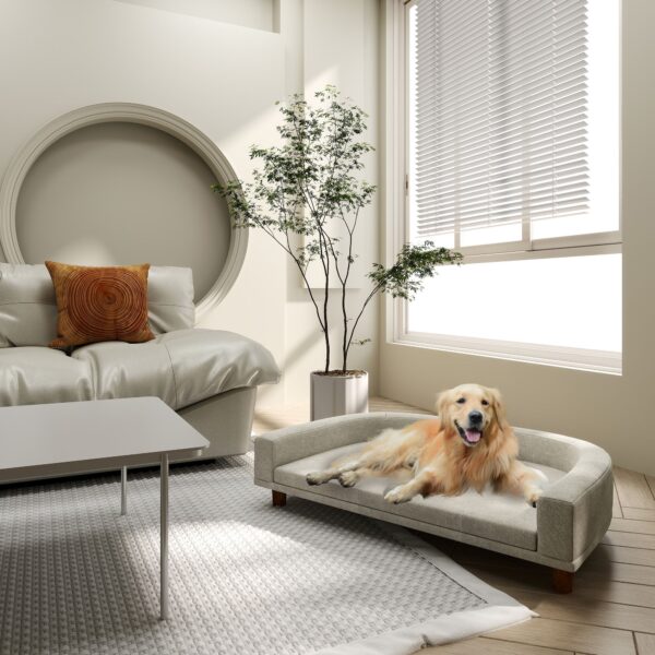 PawHut Gray Dog Sofa Couch with Washable Cushion for Large Dachshunds - Image 9