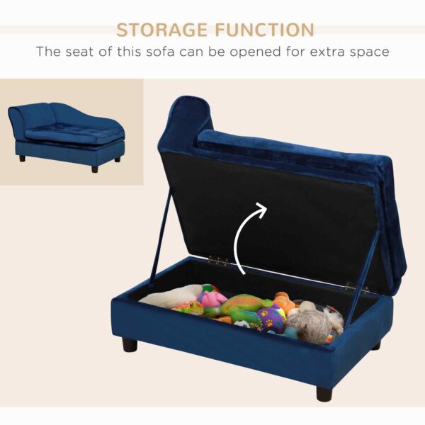 PawHut Luxury Small Dog Couch with Storage for Mini Dachshunds - Blue - Image 10