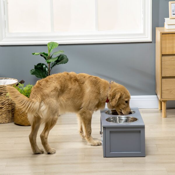 PawHut Gray Elevated Dog Bowl Stand with Storage for Medium Dachshunds - Image 9