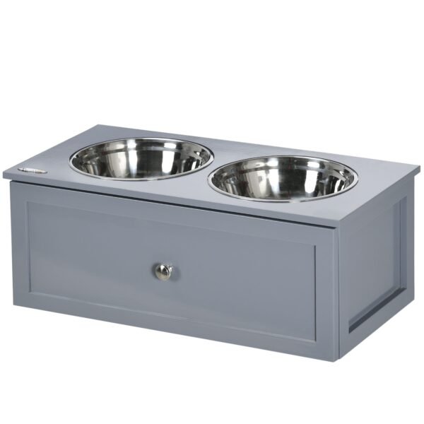 PawHut Gray Elevated Dog Bowl Stand with Storage for Medium Dachshunds - Image 10