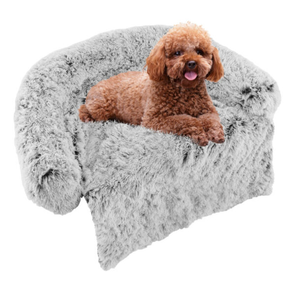 Gray Plush Calming Dog Couch Bed with Anti-Slip Bottom - Image 21