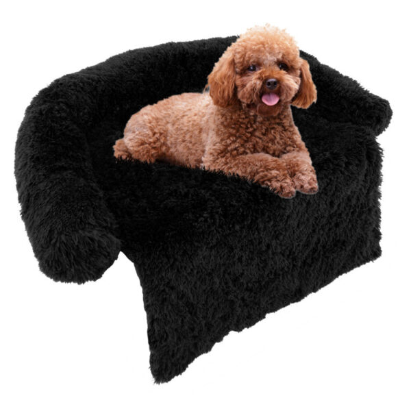 Black Plush Calming Dog Couch Bed with Anti-Slip Bottom - Image 32