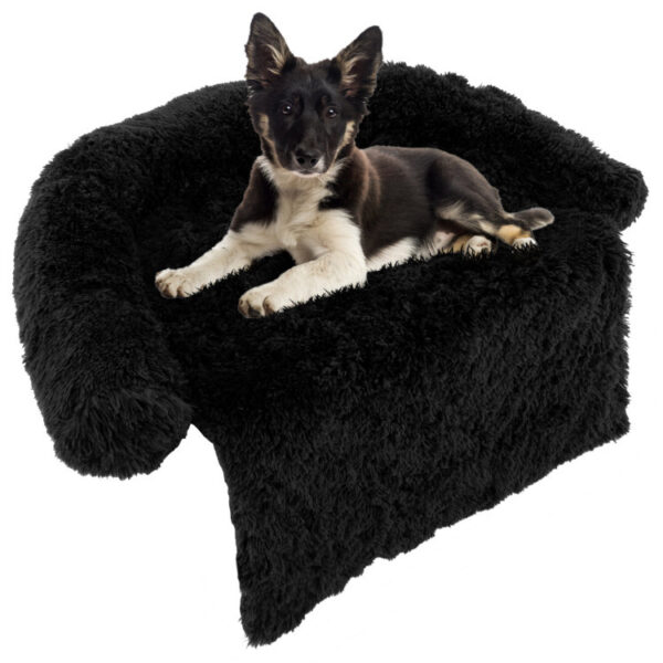 Black Plush Calming Dog Couch Bed with Anti-Slip Bottom - Image 31