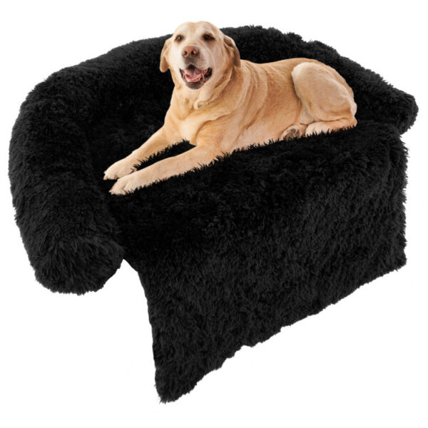 Black Plush Calming Dog Couch Bed with Anti-Slip Bottom - Image 33