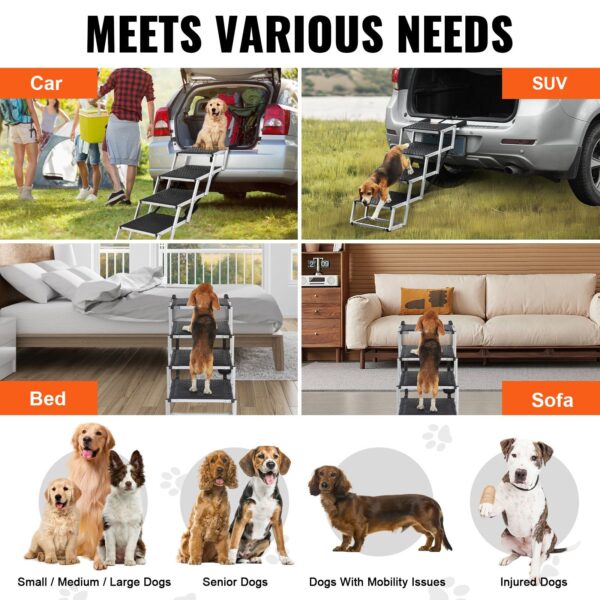 VEVOR Dog Stair for Cars 4-step Folding Dog Steps Aluminum Loads up to 150 lbs - Image 6