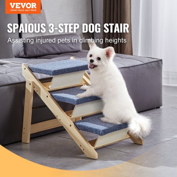 2-in-1 Foldable Wooden Dog Stair for Beds