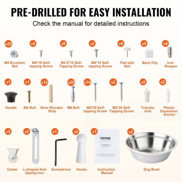 VEVOR Pet Feeding Station w/ 2 Elevated Dog Bowls Dog Food & Toy Storage Cabinet - Image 4