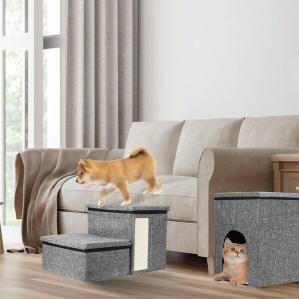 4 in 1 Adjustable Pet Cat Stairs Steps with Storage