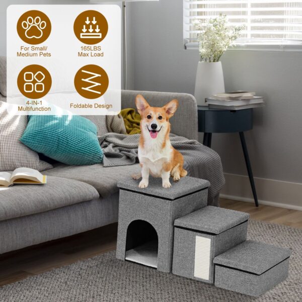 4-in-1 Adjustable Pet Stairs with Storage for Small Dachshunds - Image 9