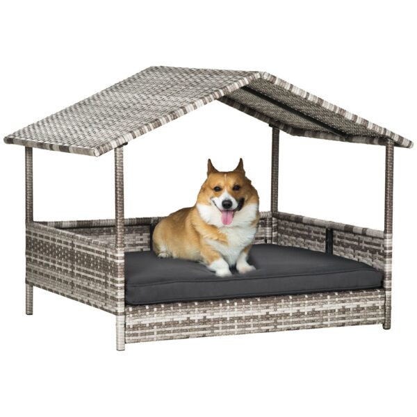 Wicker Dog House Outdoor with Canopy